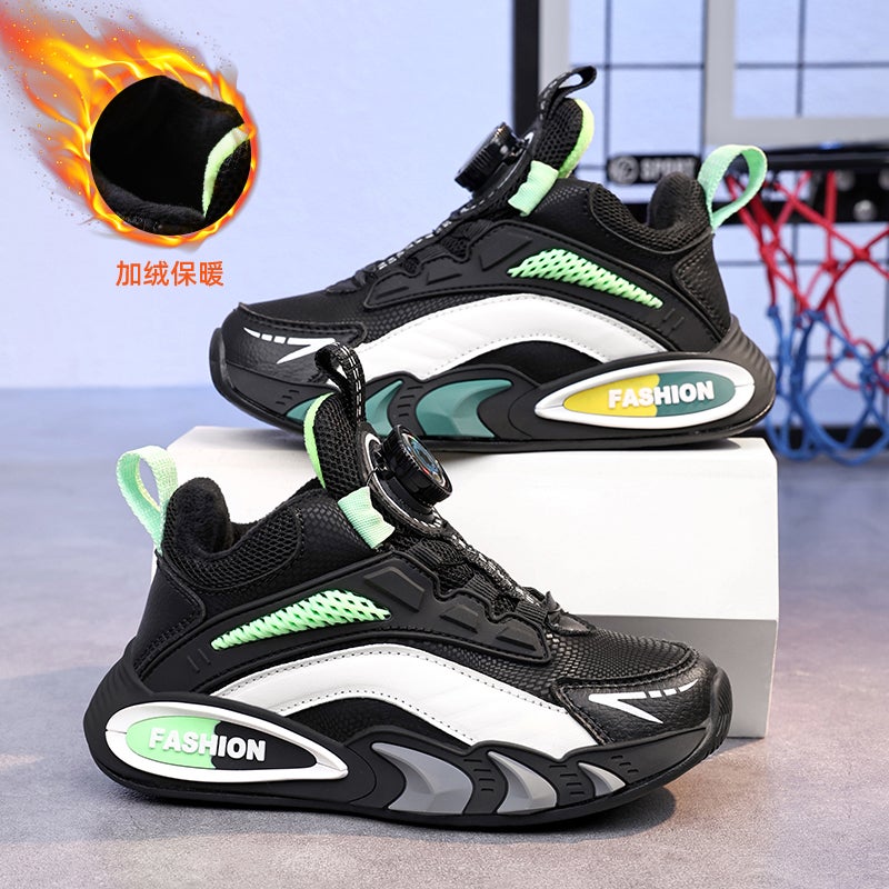 Boys' Winter Cotton Shoes Leather Shoes Children'S Soft Bottom Screw Button Fleece-Lined Warm Cotton Sneaker - Image 3