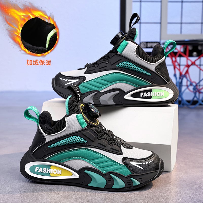 Boys' Winter Cotton Shoes Leather Shoes Children'S Soft Bottom Screw Button Fleece-Lined Warm Cotton Sneaker - Image 4