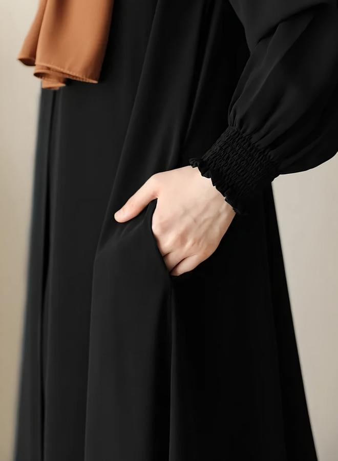 Take Two Black Solid Balloon Sleeve A-Line Abaya - Image 4