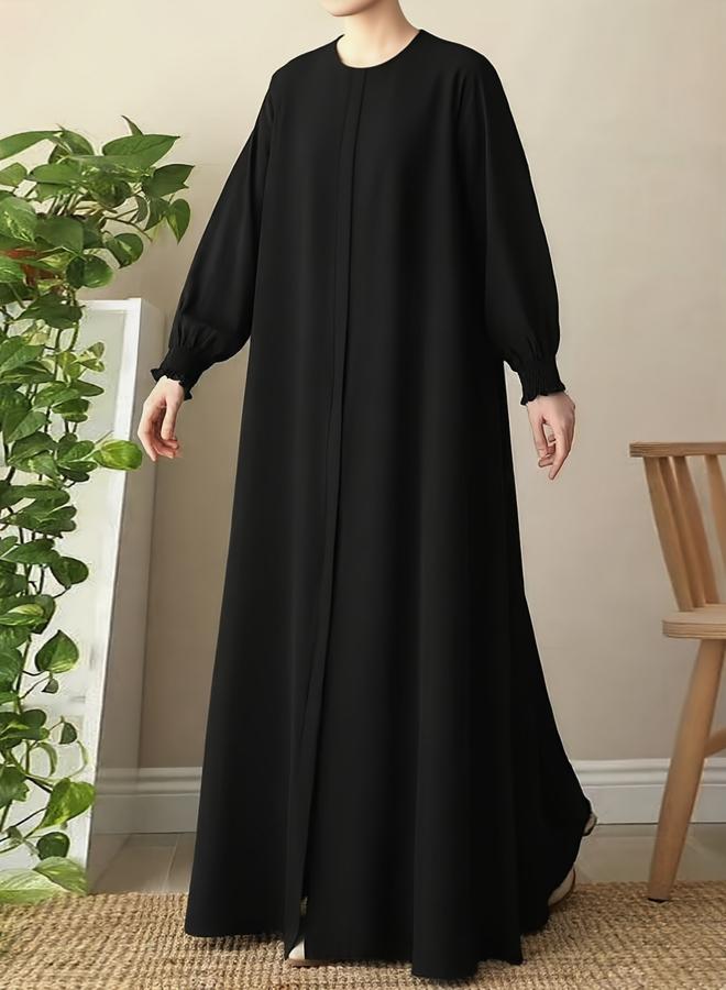 Take Two Black Solid Balloon Sleeve A-Line Abaya - Image 1