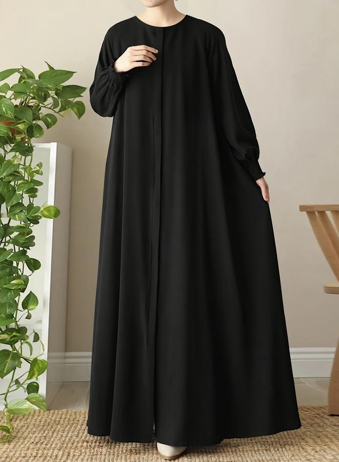 Take Two Black Solid Balloon Sleeve A-Line Abaya - Image 3