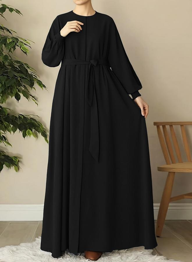 Take Two Black Solid Balloon Sleeve A-Line Abaya - Image 2