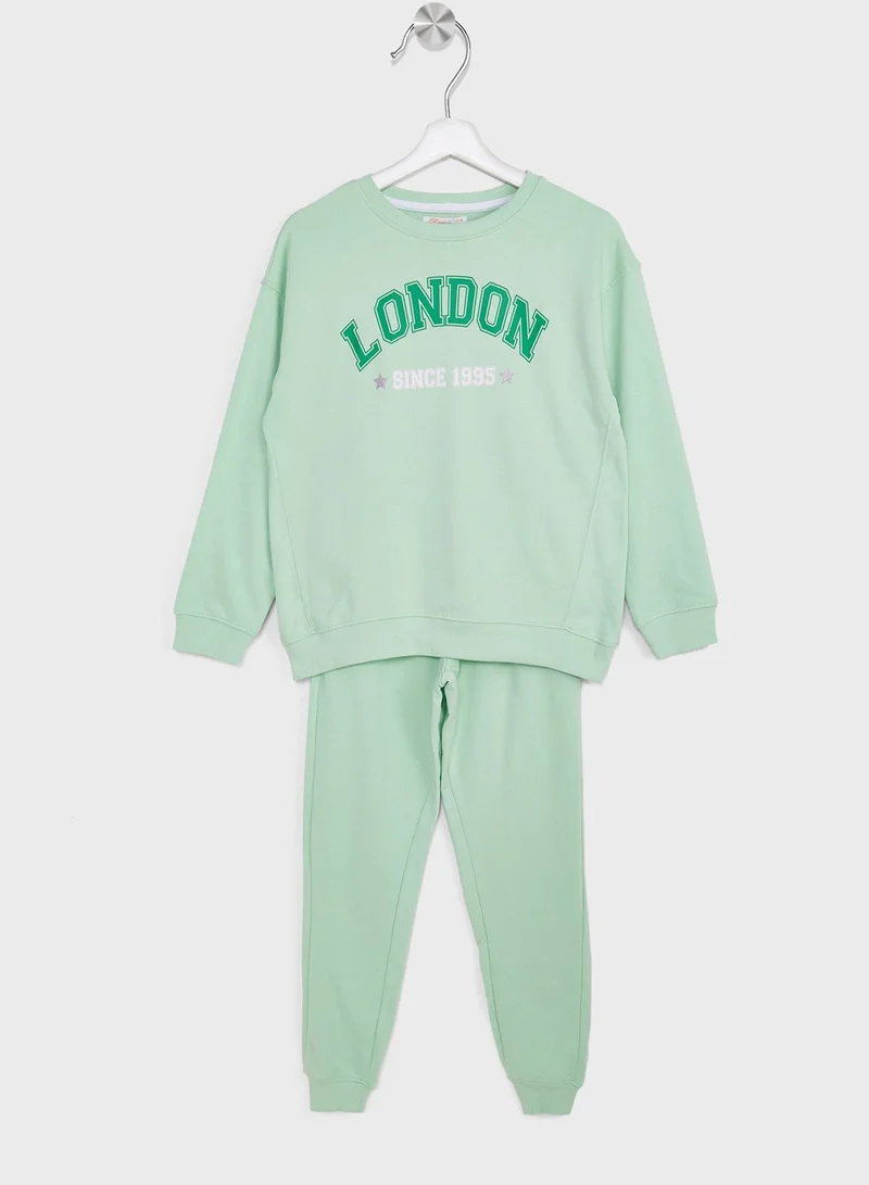Ripples Girls Casual Printed Sweatshirt And Jogger Set