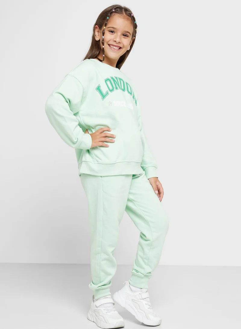 Ripples Girls Casual Printed Sweatshirt And Jogger Set