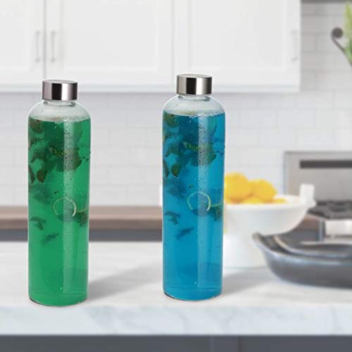 Cutting EDGE 1 Litre Borosilicate Round Glass Water Bottle Set of 2 for School, Home, Office, Travel, Sport, Yoga, Gym, Hot, Cold Drinks (Transparent) - Image 3