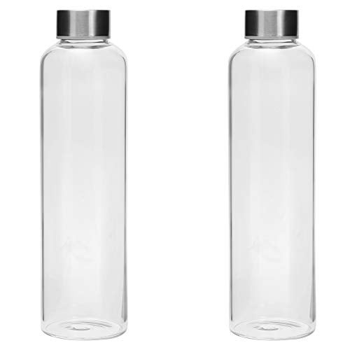 Cutting EDGE 1 Litre Borosilicate Round Glass Water Bottle Set of 2 for School, Home, Office, Travel, Sport, Yoga, Gym, Hot, Cold Drinks (Transparent) - Image 1