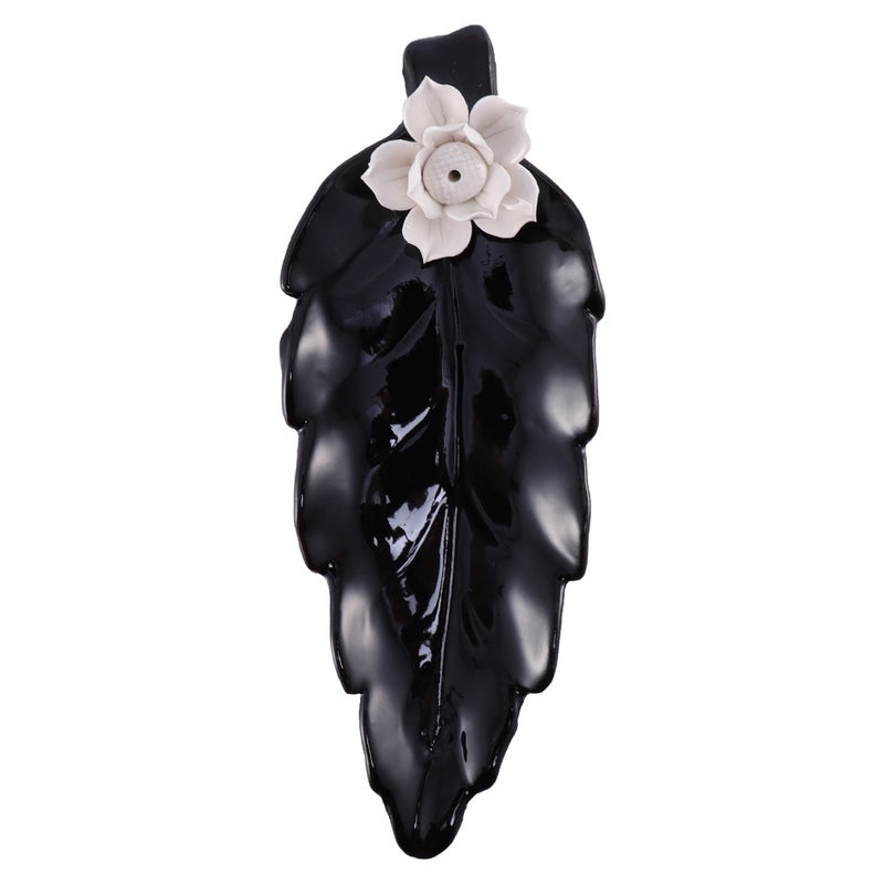2 pcs Handmade Ceramic Incense Holder Incense Burner Incense Sticker Stand Holder Household Incense Adornament (Leaf Shape Black) - Image 2