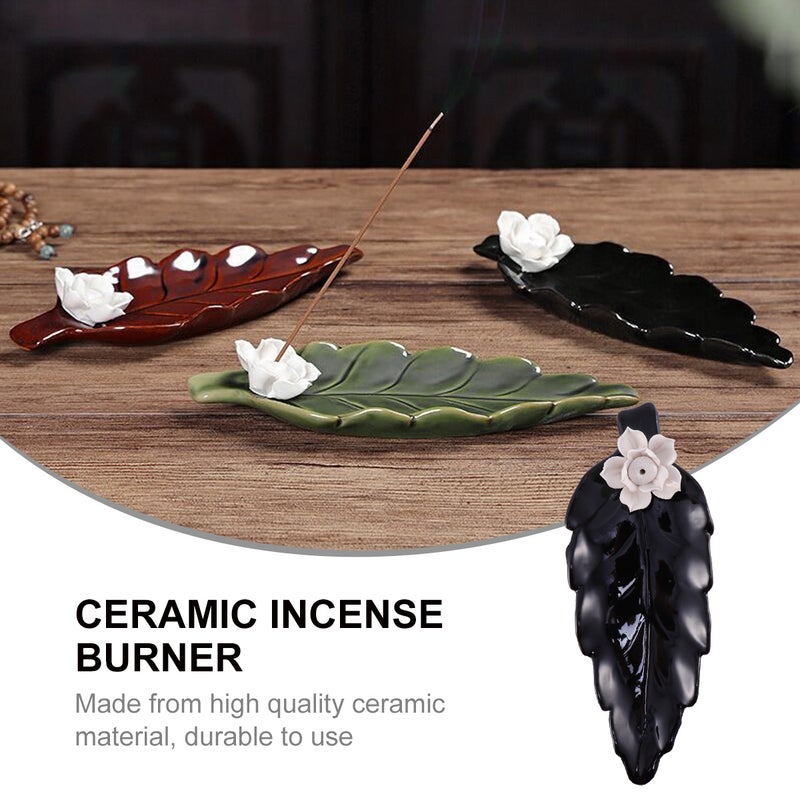 2 pcs Handmade Ceramic Incense Holder Incense Burner Incense Sticker Stand Holder Household Incense Adornament (Leaf Shape Black) - Image 4