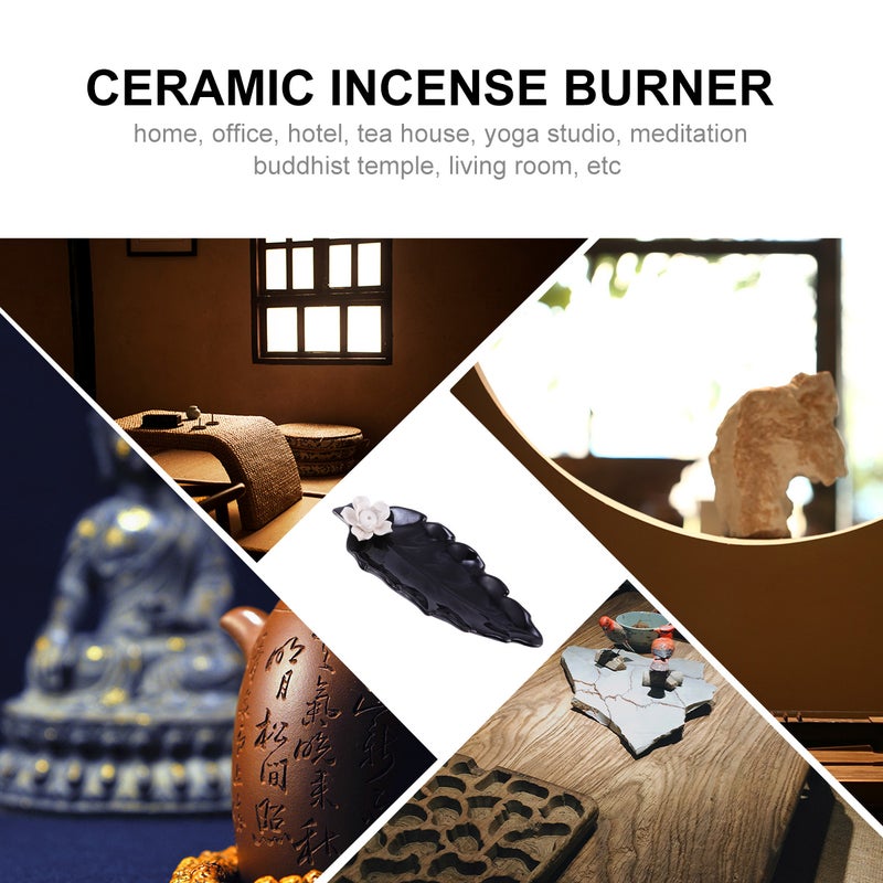 2 pcs Handmade Ceramic Incense Holder Incense Burner Incense Sticker Stand Holder Household Incense Adornament (Leaf Shape Black) - Image 5