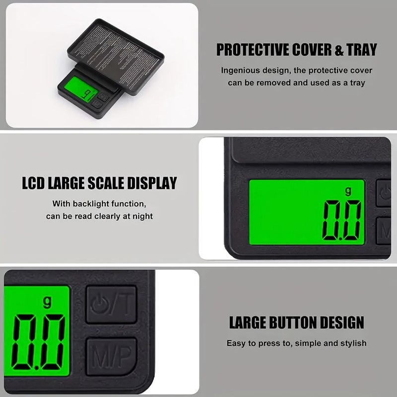ميزان رقمي عالي الدقة 200 جم/0.01 جم بشاشة عرض LCD، يعمل ببطاريات AA ومنفذ USB، مع غطاء واقي ووظيفة معايرة الصفر، للمكتب - Image 4