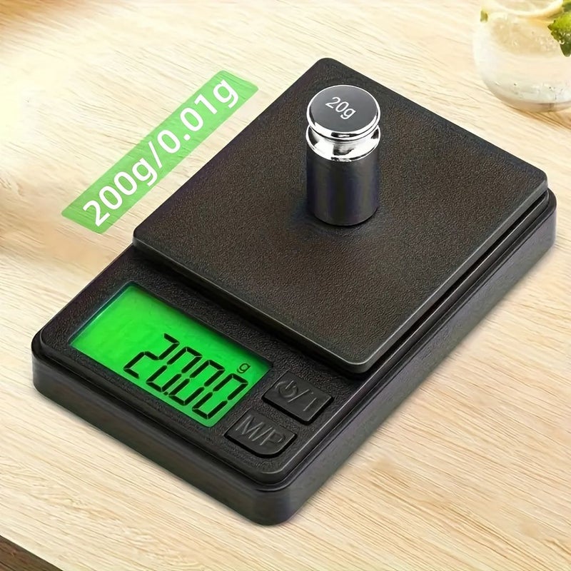 ميزان رقمي عالي الدقة 200 جم/0.01 جم بشاشة عرض LCD، يعمل ببطاريات AA ومنفذ USB، مع غطاء واقي ووظيفة معايرة الصفر، للمكتب - Image 1