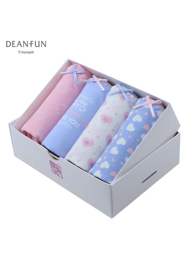 Deanfun Women's Mid-rise Cotton Underwear, Sweetheart Series, Printed Comfortable Triangle Panties, 4-pack Gift Box A, Xxl - Image 2