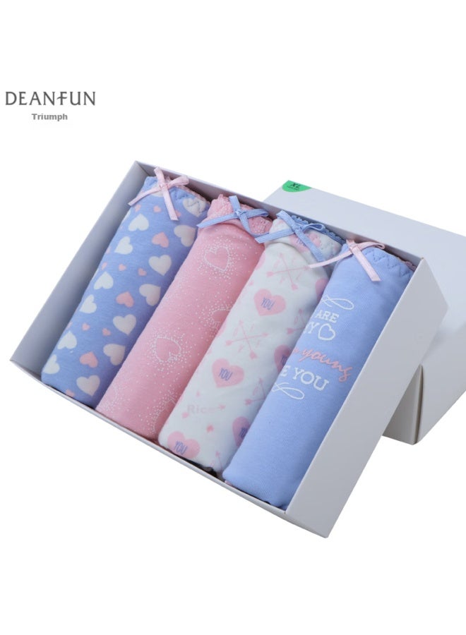 Deanfun Women's Mid-rise Cotton Underwear, Sweetheart Series, Printed Comfortable Triangle Panties, 4-pack Gift Box A, Xxl - Image 1