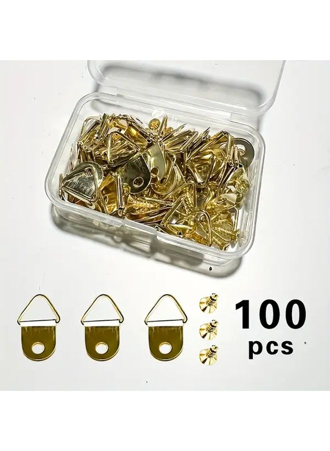 100pcs Small Golden Hook Picture Hangers 50 Hooks 50 Screws Wall Photo Frame Art Display - Image 1