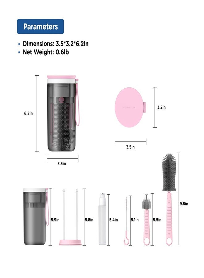 YOTIME Travel Baby Bottle Brush Set with Extendable Silicone Bottle Brush，Nipple Brush，Magnetic Baby Bottle Drying Rack，Straw Cleaner Brush，Baby Bottle Soap Dispenser，Baby Bottle Warmer. Pink. - Image 4