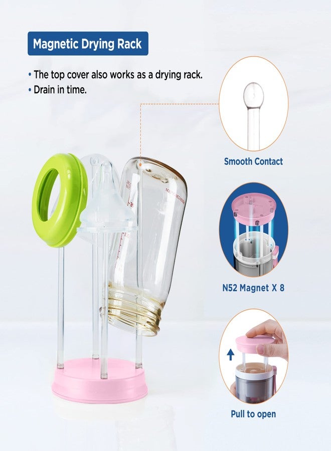 YOTIME Travel Baby Bottle Brush Set with Extendable Silicone Bottle Brush，Nipple Brush，Magnetic Baby Bottle Drying Rack，Straw Cleaner Brush，Baby Bottle Soap Dispenser，Baby Bottle Warmer. Pink. - Image 3