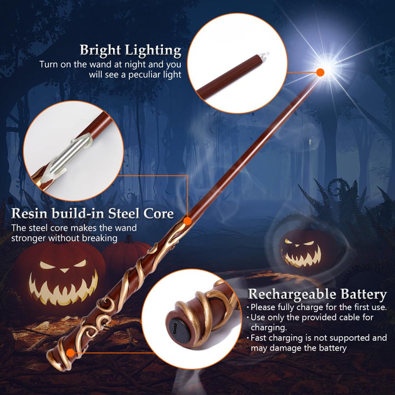 ChampWe Light Up Magic Wizard Wand Rechargeable Illuminating Toy for Kids Witch Collection Cosplay Accessories with Spellbook and Gift Box (Ivy) - Image 2