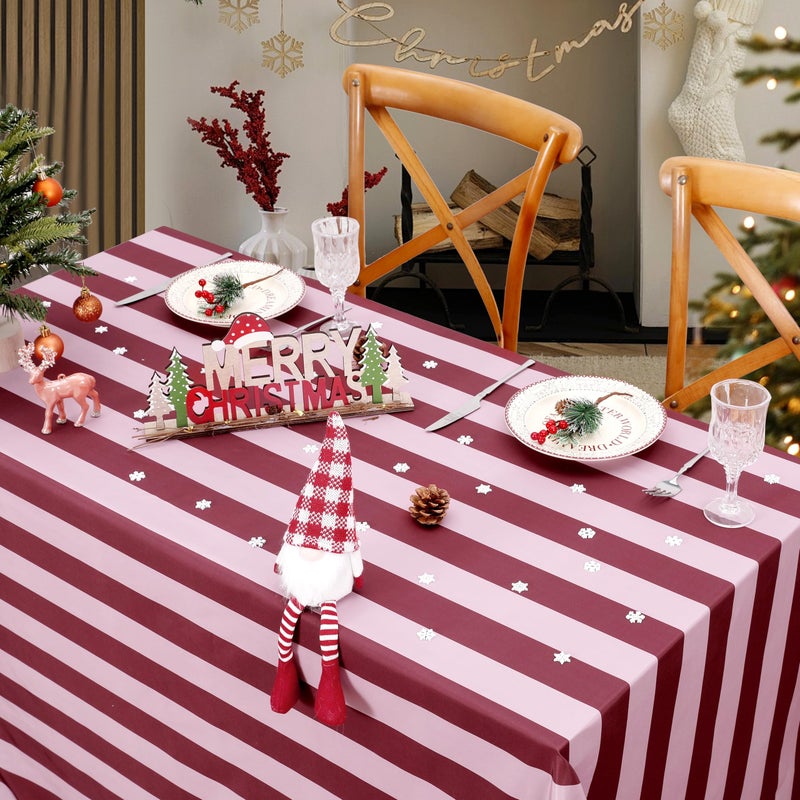 SoarDream Romantic Red Pink Stripe Tablecloth - 57Ã—120 Inch Elegant Rectangle Table Cloth Waterproof Table Cover for Christmas Wedding Reception Outdoor Events Birthday Decoration - Image 4