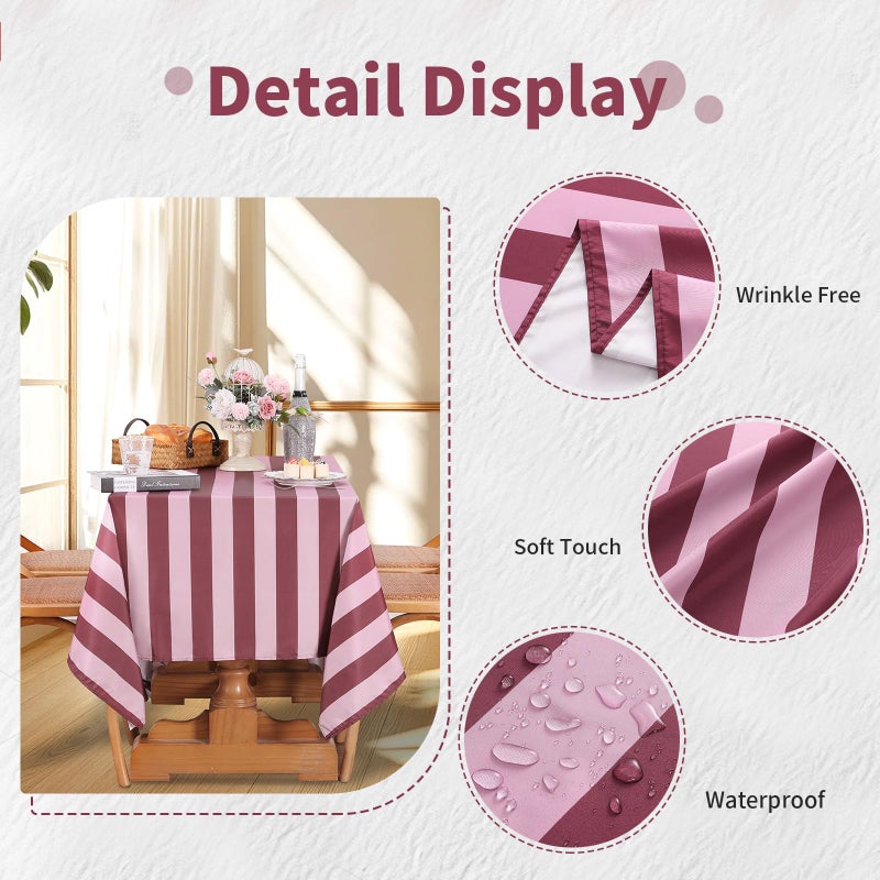 SoarDream Romantic Red Pink Stripe Tablecloth - 57Ã—120 Inch Elegant Rectangle Table Cloth Waterproof Table Cover for Christmas Wedding Reception Outdoor Events Birthday Decoration - Image 3