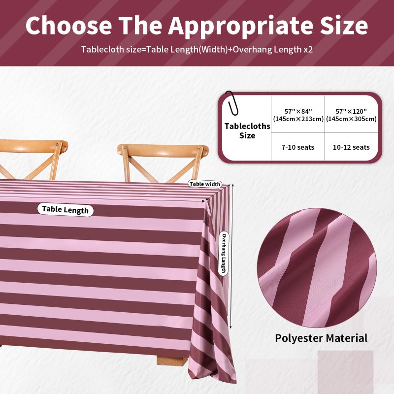 SoarDream Romantic Red Pink Stripe Tablecloth - 57Ã—120 Inch Elegant Rectangle Table Cloth Waterproof Table Cover for Christmas Wedding Reception Outdoor Events Birthday Decoration - Image 5