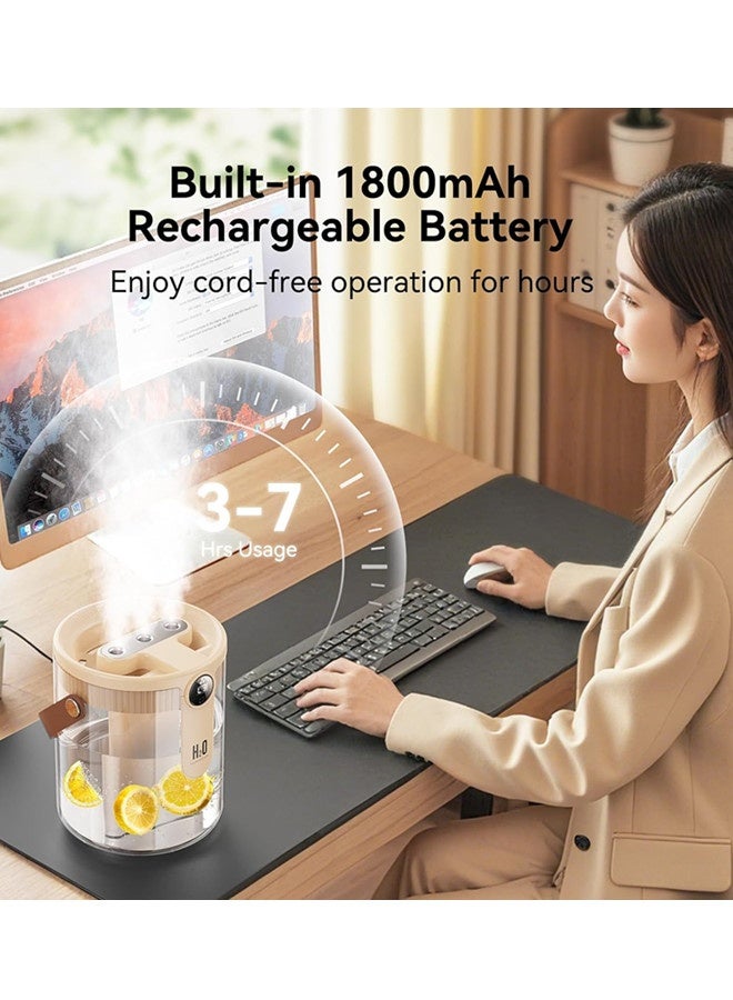 VibeHome Smart Humidifiers,Rechargeable Air Humidifier with Night Light for Bedroom,3-Speed Mist Control Wireless Diffuser,1.5L Cool Mist Humidifier for Office Home Plant Baby,Quiet, Auto Shut-Off (Beige) - Image 3