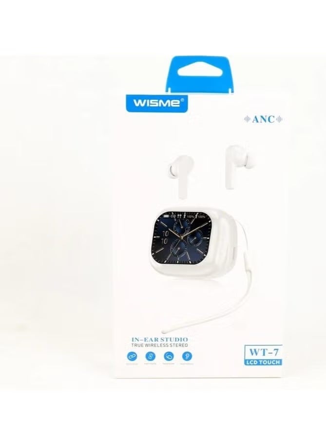 ويزمي سماعات أذن لاسلكية حقيقية WISME WT-7 ANC مزودة بحافظة شحن ذكية تعمل باللمس LCD - صوت استوديو داخل الأذن، وتقليل الضوضاء، وعمر بطارية طويل - Image 2