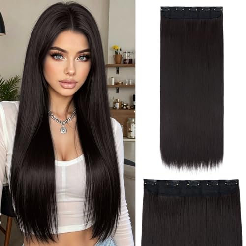 S-noilite 26" Straight Curly 3/4 Full Head One Piece 5clips Clip in Hair Extensions Long Poplar Style for Women Gifts 22colors (26" - Straight, dark brown) - Image 1