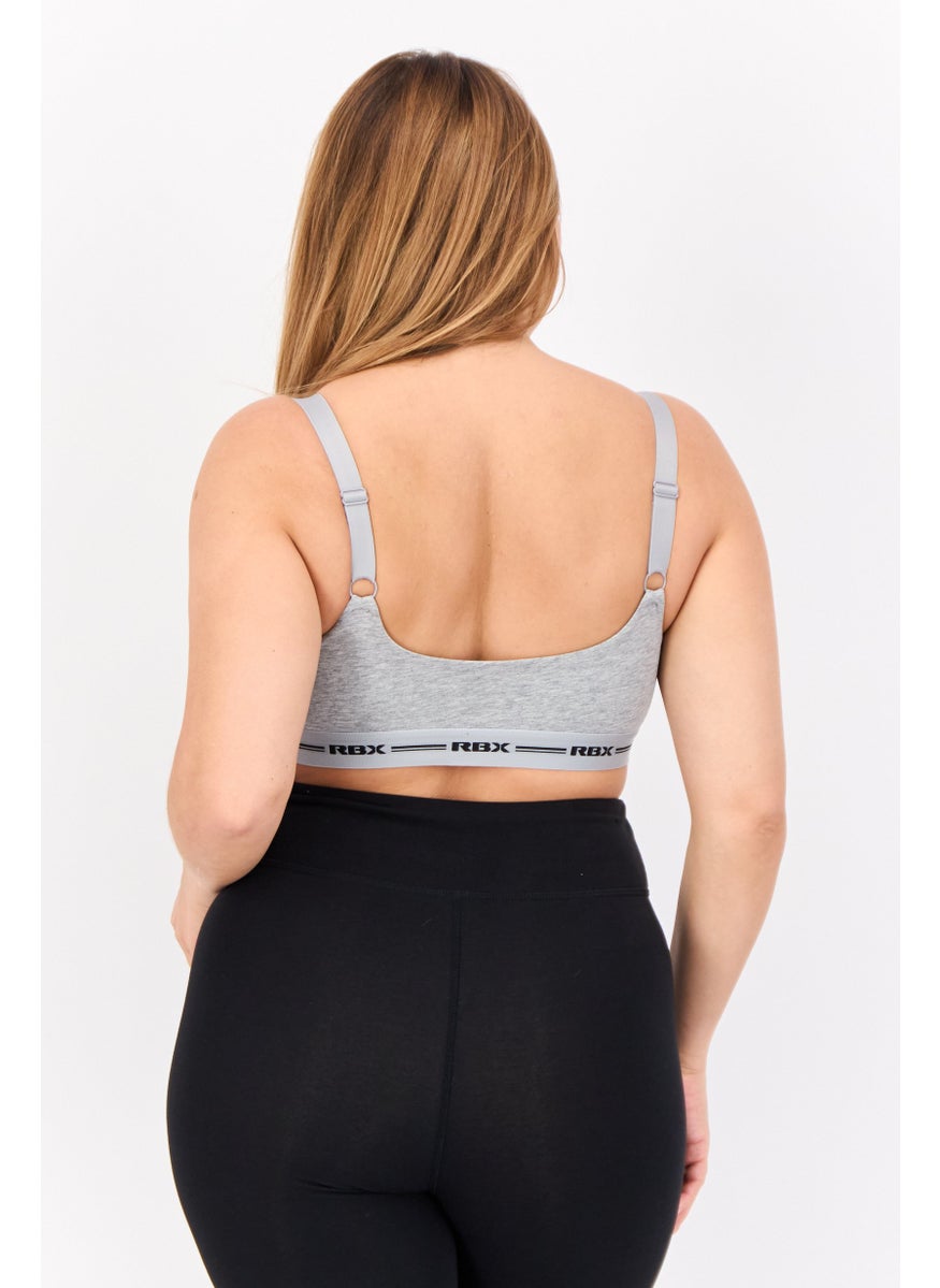 RBX Women 2 Pack Brand Logo Padded Non Wire Cross Strap Bra, Grey  - Image 4