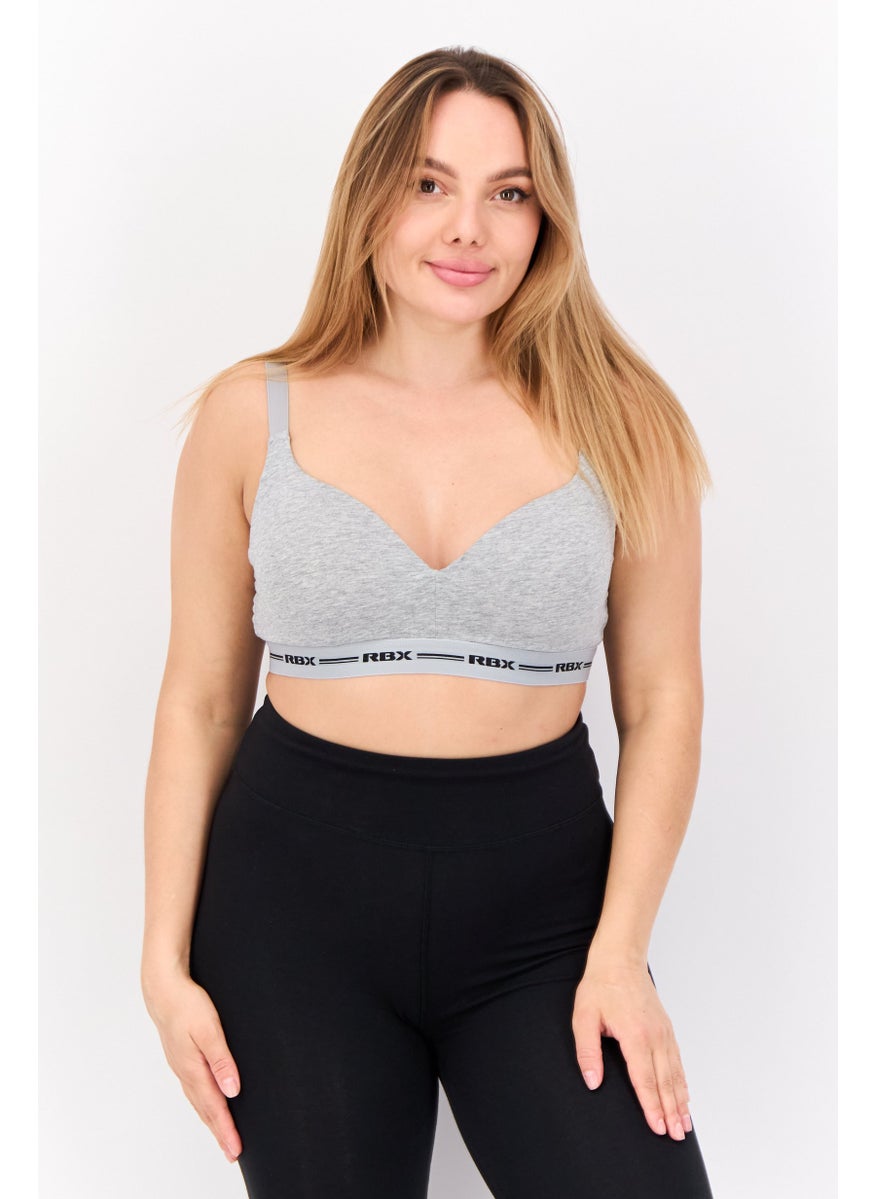RBX Women 2 Pack Brand Logo Padded Non Wire Cross Strap Bra, Grey  - Image 5