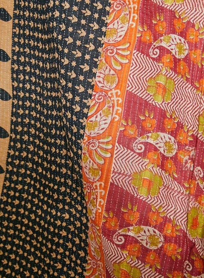 Royal Craft Indian Vintage Kantha Quilt Handmade Throw Reversible Cotton Blankets 1 Quilt Assorted Colors RCKQT0096 RCKQT0096 55X85 Inches - Image 4