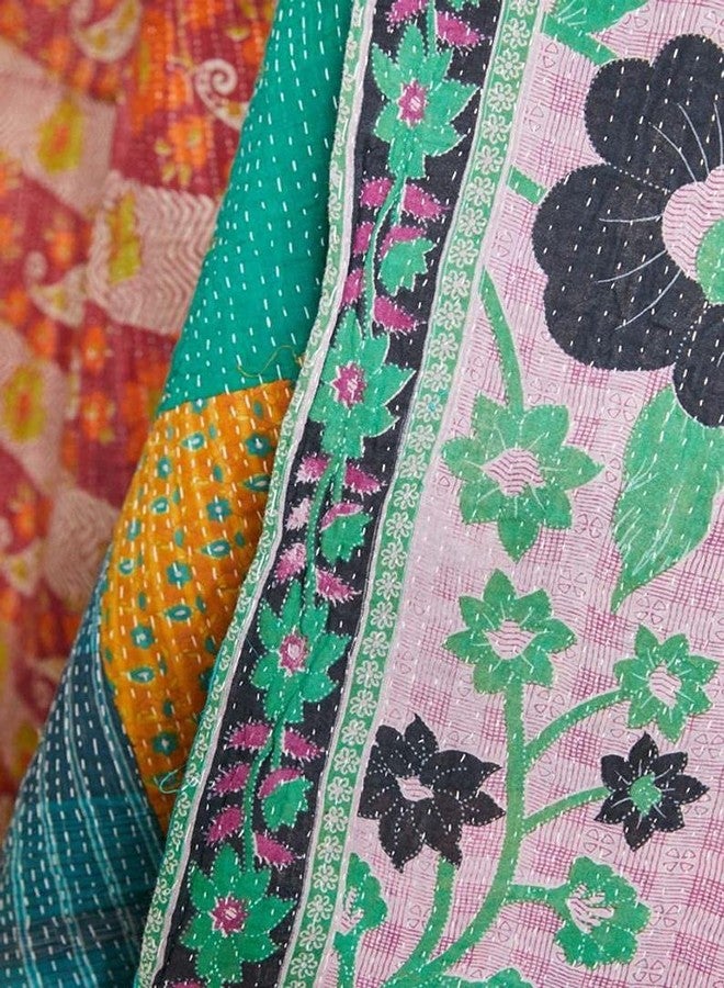 Royal Craft Indian Vintage Kantha Quilt Handmade Throw Reversible Cotton Blankets 1 Quilt Assorted Colors RCKQT0096 RCKQT0096 55X85 Inches - Image 3