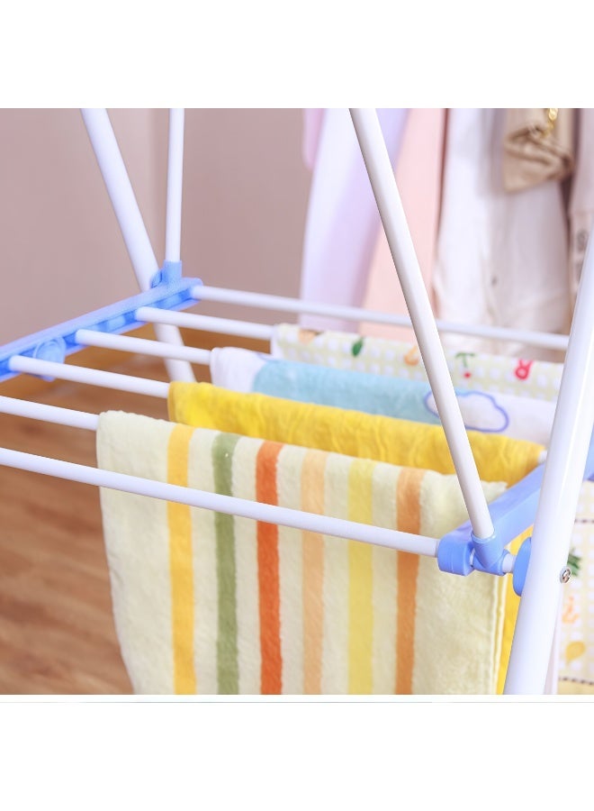 Foldable Clothes Drying Rack, with Hanging Rods Adjustable Laundry Rack, Stainless Steel Clothing Shelf, Space-Saving (Blue) - Image 5