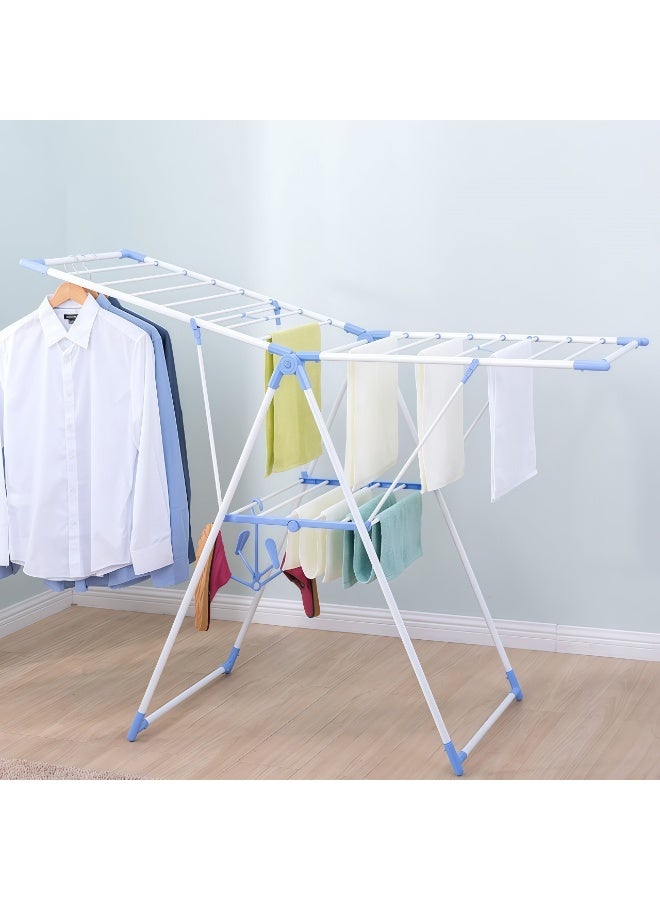 Foldable Clothes Drying Rack, with Hanging Rods Adjustable Laundry Rack, Stainless Steel Clothing Shelf, Space-Saving (Blue) - Image 3