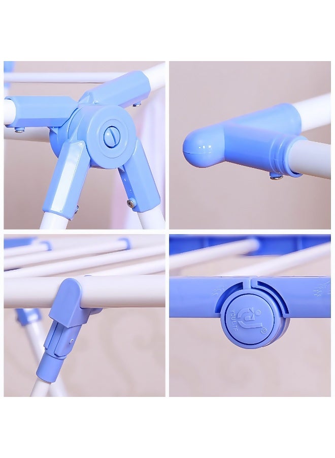 Foldable Clothes Drying Rack, with Hanging Rods Adjustable Laundry Rack, Stainless Steel Clothing Shelf, Space-Saving (Blue) - Image 4