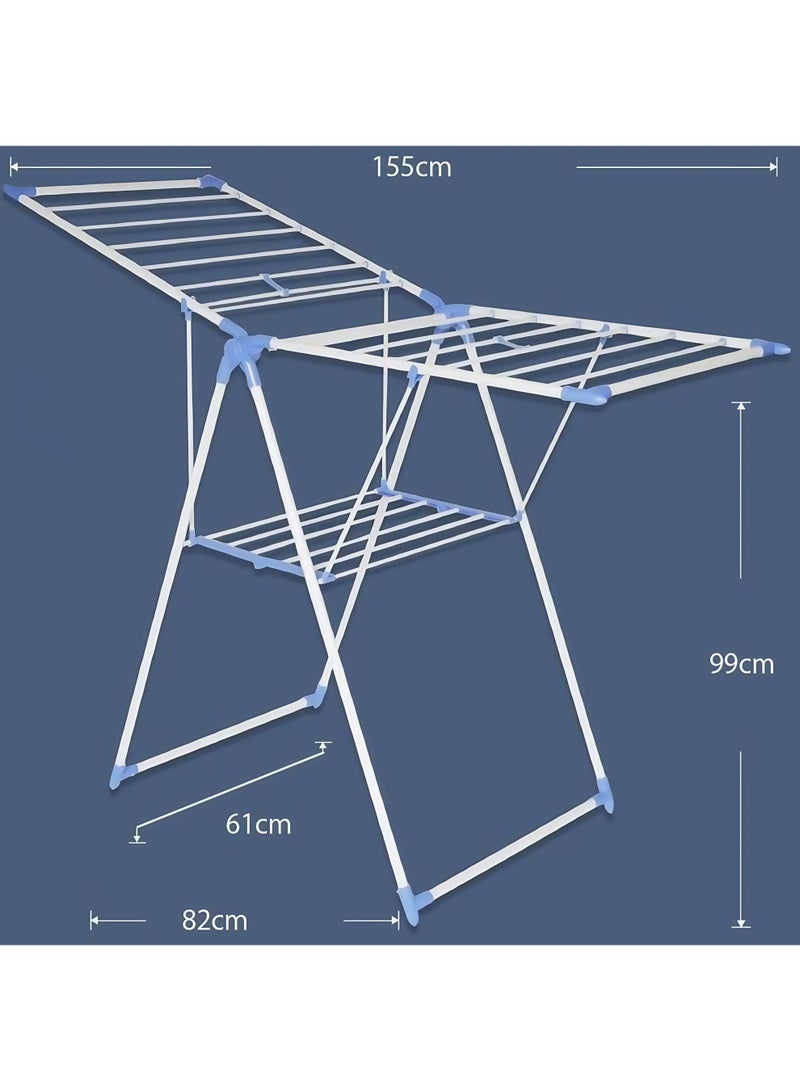 Foldable Clothes Drying Rack, with Hanging Rods Adjustable Laundry Rack, Stainless Steel Clothing Shelf, Space-Saving (Blue) - Image 2