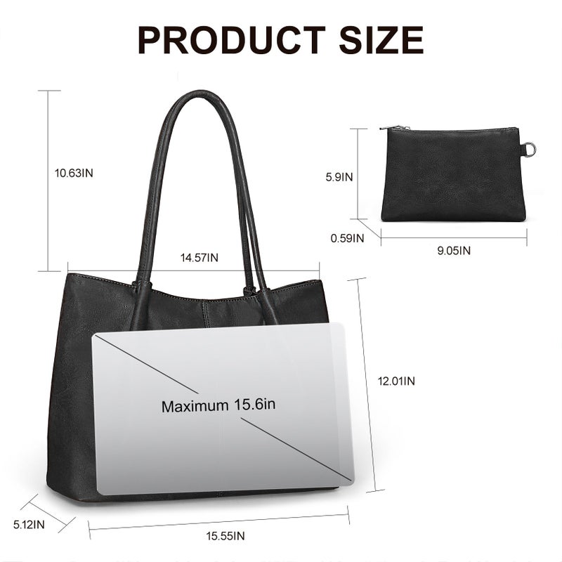 Fependu Large Tote Bag for Women Work Vegan Leather 16L Ladies Handbags Womens Big Purses Shoulder for Travel Black - Image 3