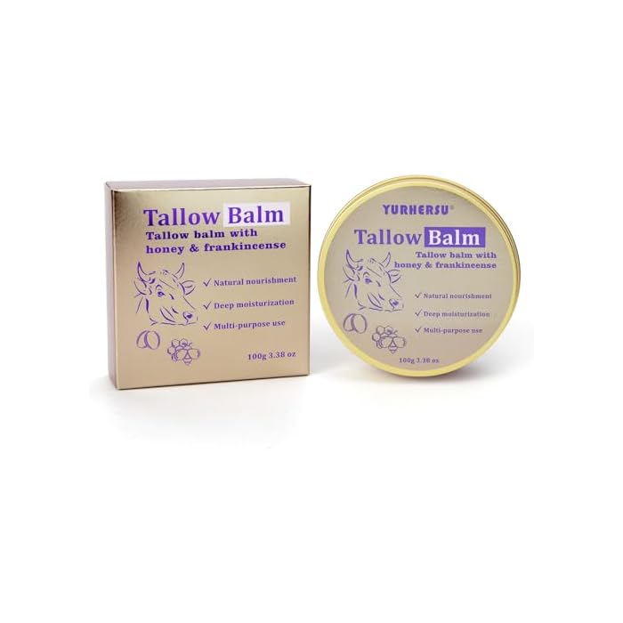 Tallow Balm, Tallow Honey Body Cream, Face Moisturizing Cream, All Purpose Use Balm Anti-Drying Anti-Cracking for Spring, Summer, Autumn and Winter Skin Care (Tallow Balm, 100 g)