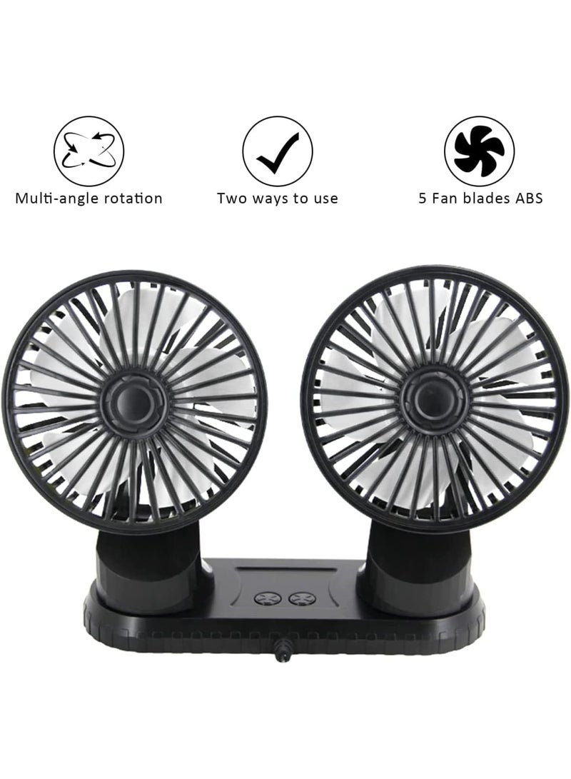 Zikra Car Fan,360° Adjustable Dual Head Cooling Air Fan Brushless Motor Low Noise Automobile Vehicle Fan Micro USB for Car/SUV/RV/Truck/Boat Use (With Coloured Light) - Image 3