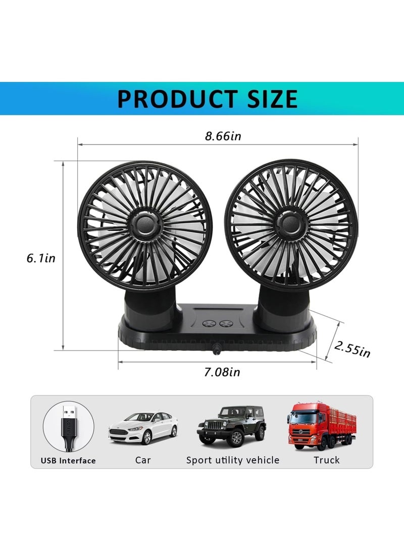 Zikra Car Fan,360° Adjustable Dual Head Cooling Air Fan Brushless Motor Low Noise Automobile Vehicle Fan Micro USB for Car/SUV/RV/Truck/Boat Use (With Coloured Light) - Image 5
