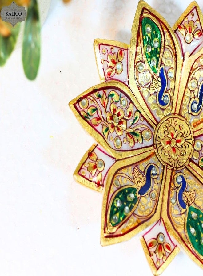 بروش زهرة اللوتس المزخرف من كاليكو، مطلي بالذهب ومزين باللؤلؤ والمينا، متعدد الألوان - Image 4