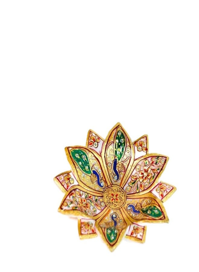 بروش زهرة اللوتس المزخرف من كاليكو، مطلي بالذهب ومزين باللؤلؤ والمينا، متعدد الألوان - Image 1