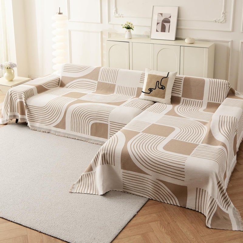 WEYOND Sectional Couch Covers for L Shaped Sectional Sofa, Boho Chenille Sofa Covers Washable, Bohemian Pet Friendly Chaise Slipcover for Love seat, 2 3 4 Seater (71" X 118"+71" X 102", Khaki) - Image 1