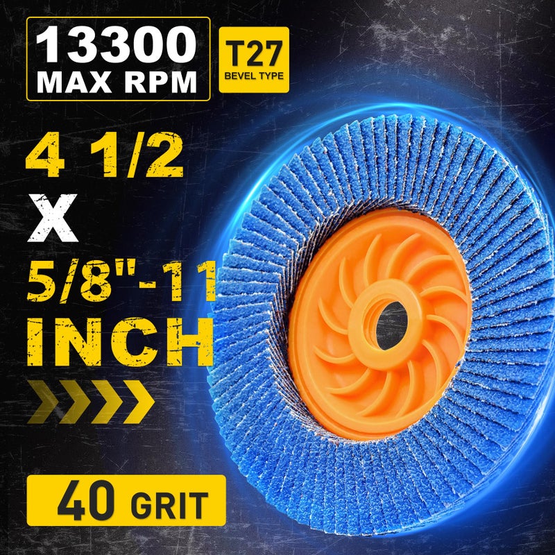 PRETEC Flap Discs 4 1/2 for Angle Grinder no Tools Installation 40 Grit, 4.5" x 7/8" High Density Trimmable Zirconia Type 27 Flap Sanding Disc for Grinding, Rust Removal and Sanding (10 Pack) - Image 5
