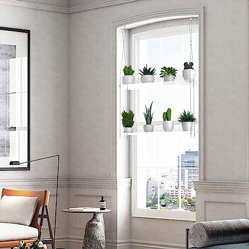 ZerzSemp 2-Tier Hanging Clear Plant Shelves for Windows, Acrylic Window Wall Plant Stand Shelf for Kitchen Indoor Gardens, Flower,Herb, Seedling Organization, and Pots Display, 16 Inch per Tier - Image 5