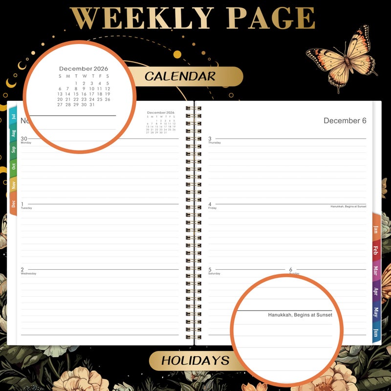 Pinchoco Planner 2026-2027 - Academic Planner, July 2026 - June 2027, 9" x 11", 2026-2027 Planner Weekly and Monthly, Colorful Tabs, Back Pocket, Perfect Daily Organizer - Butterfly - Image 3