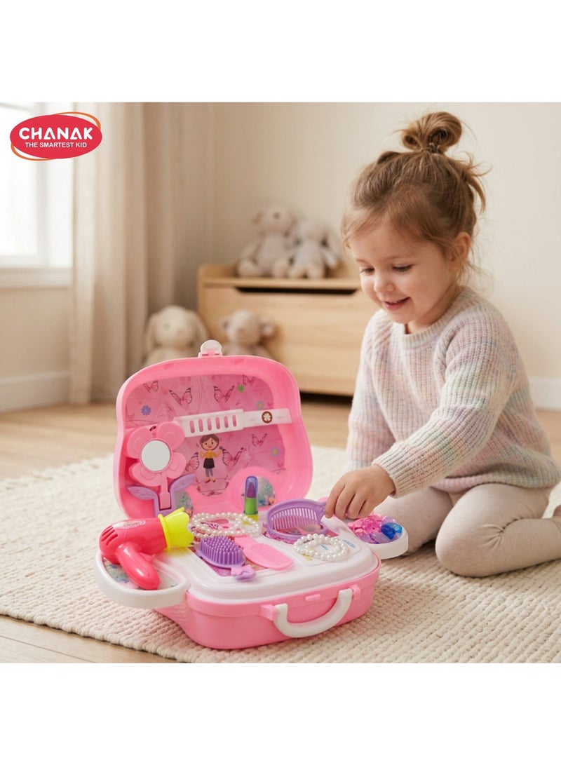 Chanak Beauty Set Suitcase On Wheel, The Ultimate Beauty Set On Wheels for Girls, Makeup Kit is Easy to Clean & Use, Portable Beauty Set with 23 Pieces for 3 Years  (Beauty Set Suitcase) - Image 1