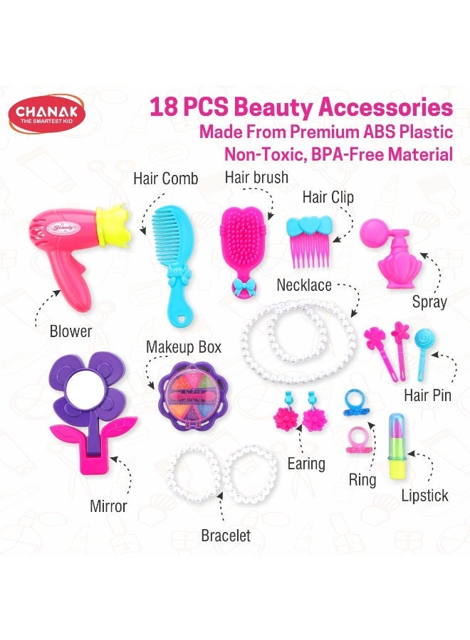 Chanak Beauty Set Suitcase On Wheel, The Ultimate Beauty Set On Wheels for Girls, Makeup Kit is Easy to Clean & Use, Portable Beauty Set with 23 Pieces for 3 Years  (Beauty Set Suitcase) - Image 4