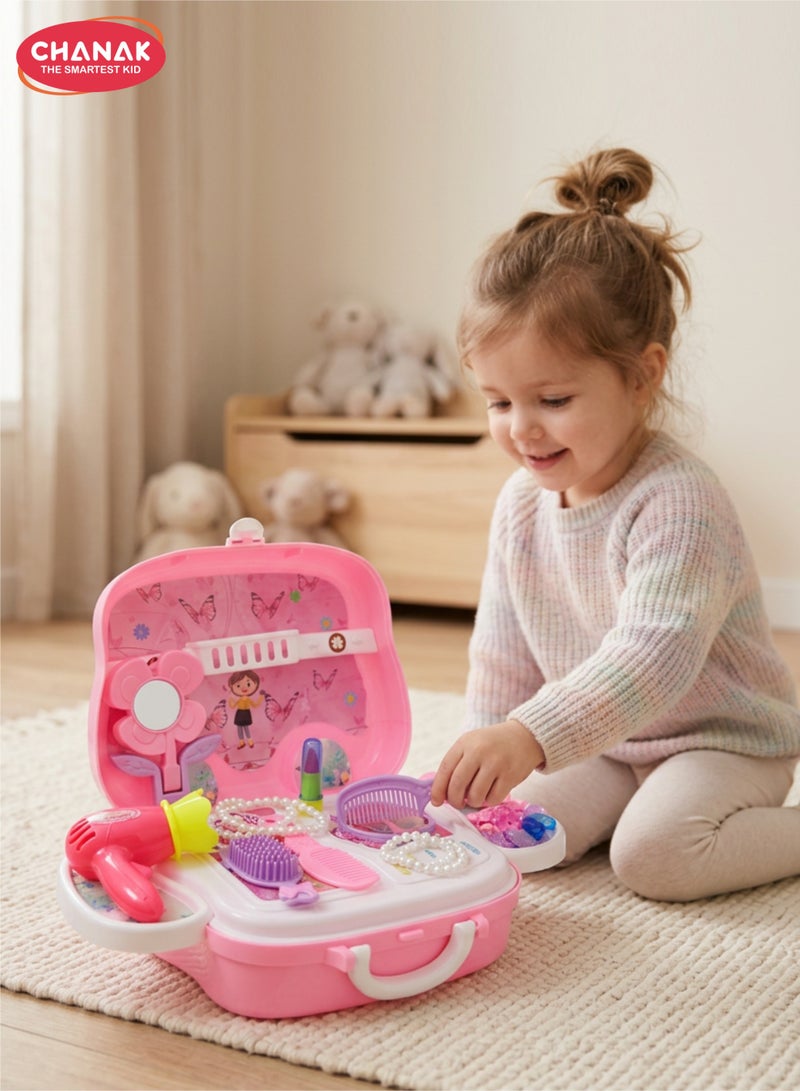 Chanak Beauty Set Suitcase On Wheel, The Ultimate Beauty Set On Wheels for Girls, Makeup Kit is Easy to Clean & Use, Portable Beauty Set with 23 Pieces for 3 Years  (Beauty Set Suitcase) - Image 1