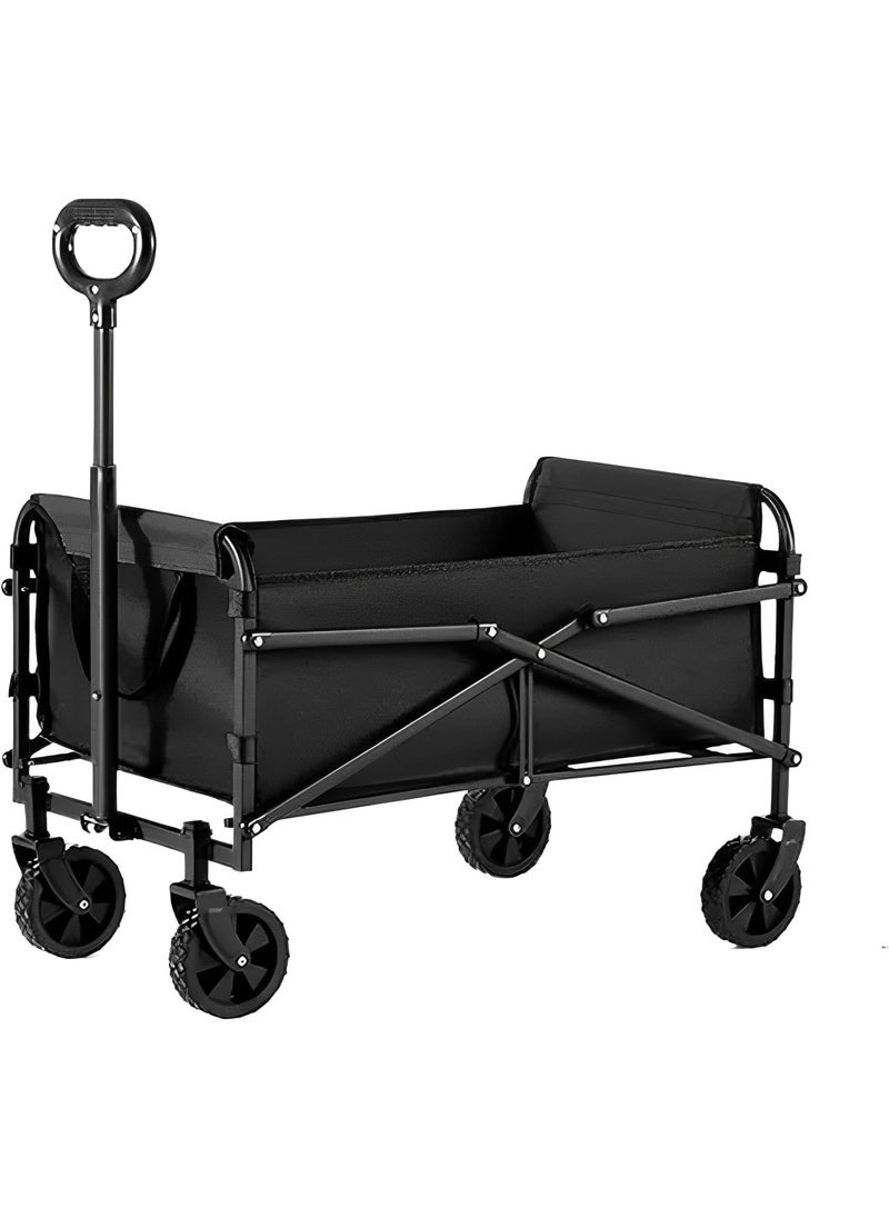 FIRST PRO Heavy-Duty Collapsible Folding Wagon Cart 200KG – Large Utility Trolley with Adjustable Handle & All-Terrain Wheels for Camping, Beach, Shopping & Gardening (Black)  - Image 1