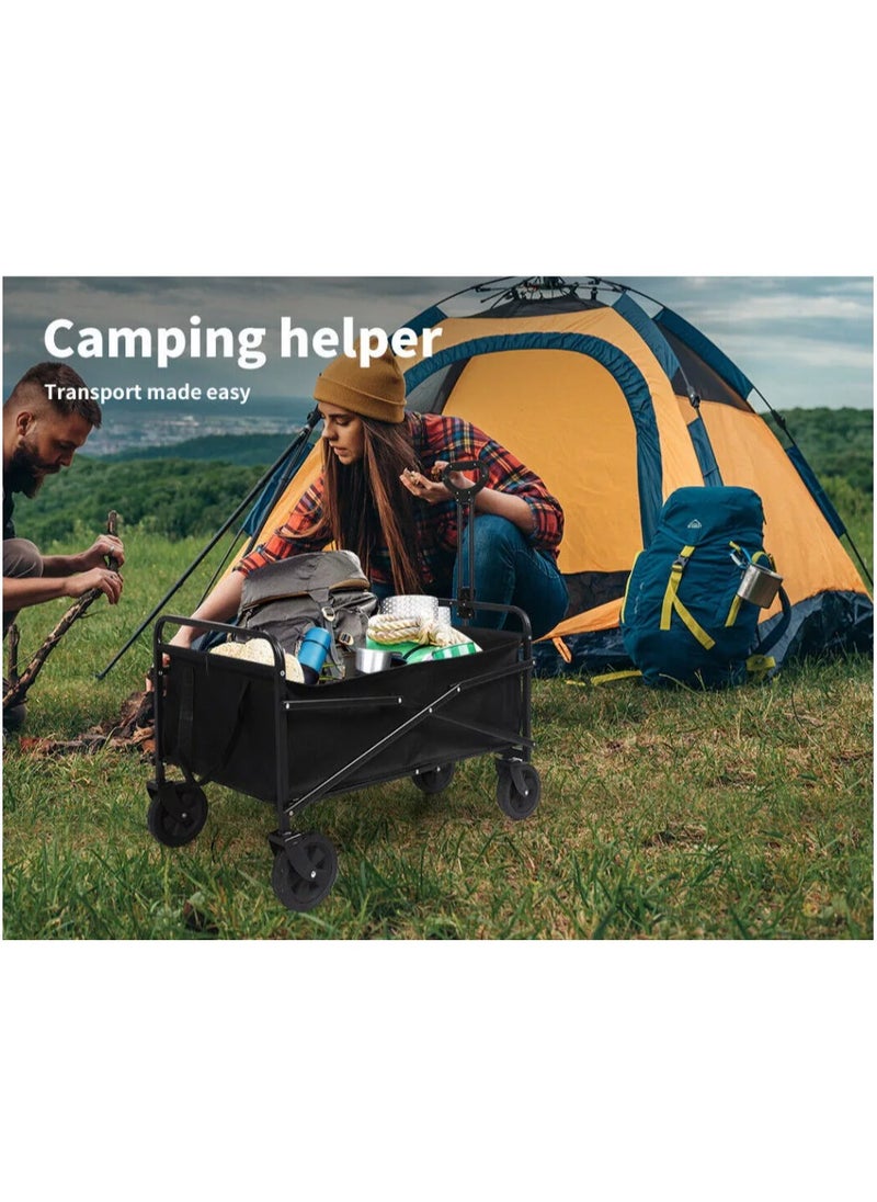 FIRST PRO Heavy-Duty Collapsible Folding Wagon Cart 200KG – Large Utility Trolley with Adjustable Handle & All-Terrain Wheels for Camping, Beach, Shopping & Gardening (Black)  - Image 2